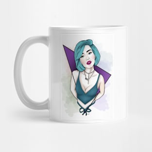 Bold Triangle Elegance: Blue-Haired Beauty Mug